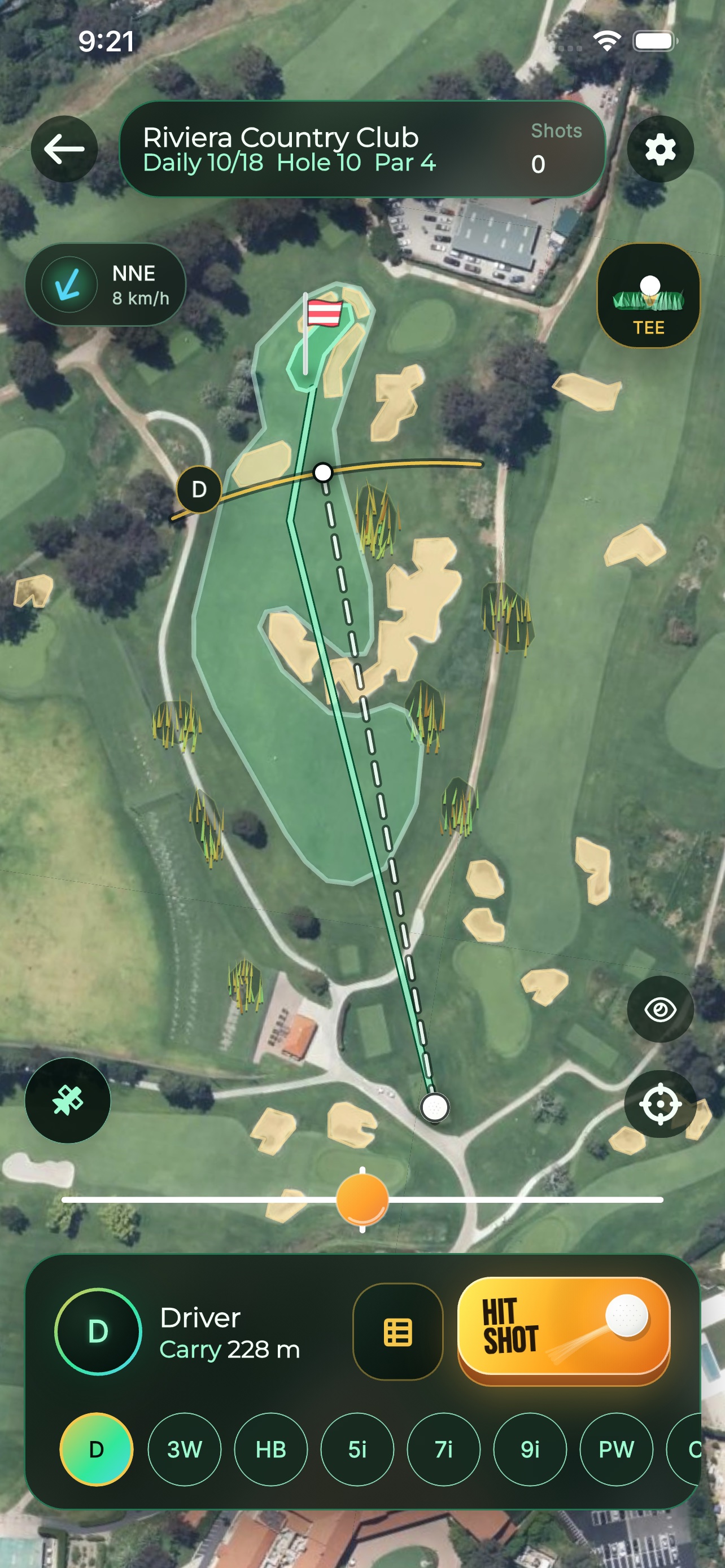 Local Golf shot aiming on a satellite course map